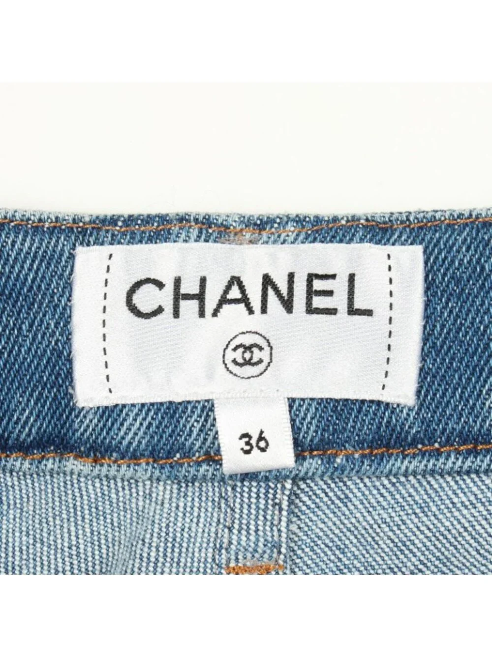 Chanel Denim Pants CC Logo Button Cotton
